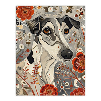 Artery8 Unframed Wall Art Dog Lover Jack Russell Terrier Pet In Wildflowers12X16 Inch from B&Q