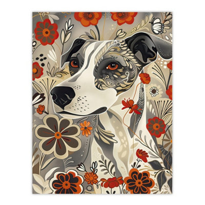 Artery8 Unframed Wall Art Jack Russell Terrier Floral Dog Lover Pet Portrait12X16 Inch from B&Q