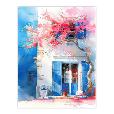 Artery8 Unframed Wall Art Flowering Bougainvillea Boho Mykonos Watercolour12X16 Inch from B&Q