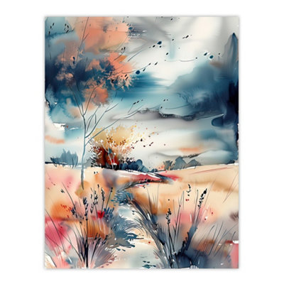 B&Q -  Unframed Wall Art Arles Wheat Fields Storm Clouds Watercolour12X16 Inch