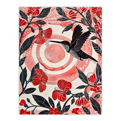 Artery8 Unframed Wall Art Hibiscus Flowers Hummingbird Red Black Sunset Sun12X16 Inch from B&Q