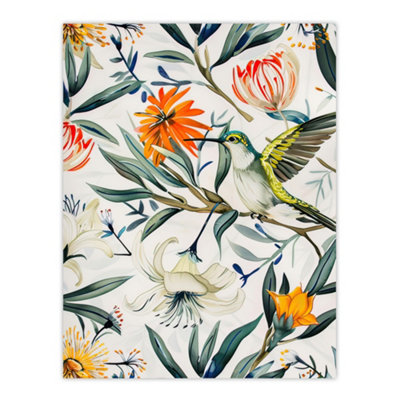 Artery8 Unframed Wall Art Bright Exotic Flower Pattern With Hummingbird12X16 Inch from B&Q