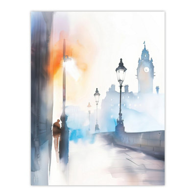 Artery8 Unframed Wall Art Misty Edinburgh Sunrise Bright Watercolour12X16 Inch from B&Q