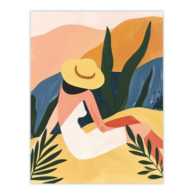 Artery8 Unframed Wall Art Nature Lover Sunbathing Woman Abstract Painting12X16 Inch from B&Q