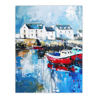 Artery8 Unframed Wall Art Boats Harbour Coastal Townscape Painting12X16 Inch from B&Q