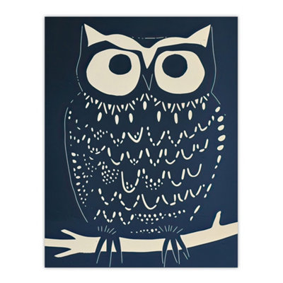Artery8 Unframed Wall Art Owl Bird Simple White Blue Block Print Design12X16 Inch from B&Q