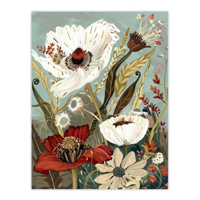 Artery8 Unframed Wall Art Stylised Wildflowers Pastel Colour Design12X16 Inch from B&Q