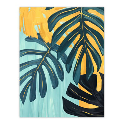 Artery8 Unframed Wall Art Monstera Deliciosa Leaves Teal Yellow Painting12X16 Inch from B&Q