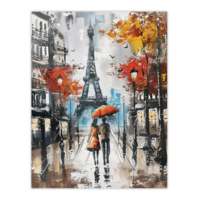 B&Q -  Unframed Wall Art Umbrella Lovers Abstract Autumn Paris Cityscape12X16 Inch