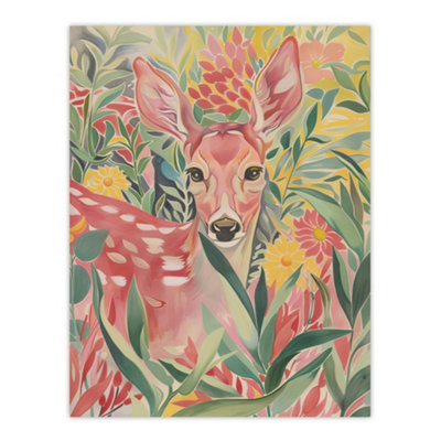 Artery8 Unframed Wall Art Deer In Flower Field Pastel Colour Painting12X16 Inch from B&Q