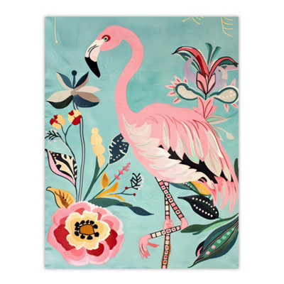 Artery8 Unframed Wall Art Flamingo Bird And Exotic Flowers Bright Painting12X16 Inch from B&Q