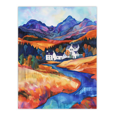 Artery8 Unframed Wall Art Glencoe Mountain Cottages Scottish Landscape12X16 Inch from B&Q