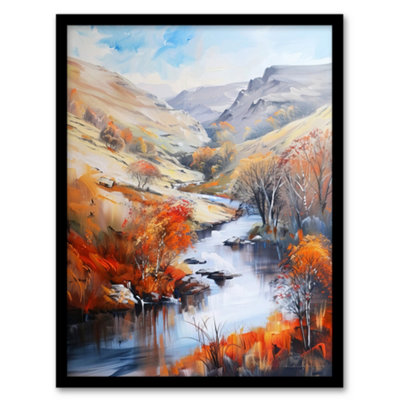 Artery8 Framed Wall Art Dovedale River Dove Autumn Landscape Oil Painting Print12X16 Inch from B&Q