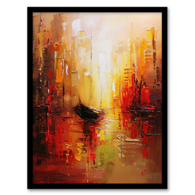 Artery8 Framed Wall Art Gondola Canal Abstract Venice Fiery Gold Sunset Print12X16 Inch from B&Q