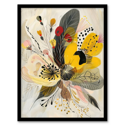 Artery8 Framed Wall Art Abstract Flower Bouquet Muted Tones Folk Art Print12X16 Inch from B&Q