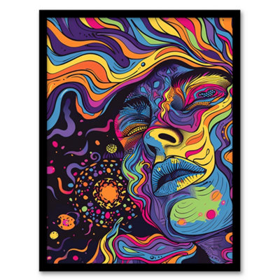 Artery8 Framed Wall Art Cosmic Trance Meditation Psychedelic Portrait Print12X16 Inch from B&Q