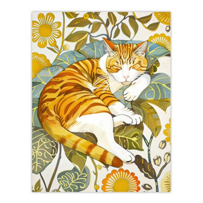 Artery8 Unframed Wall Art Sleeping Orange Tabby Cat Lover Bright Floral12X16 Inch from B&Q