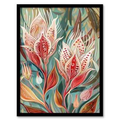 Artery8 Exotic Flower Bloom Patterns Floral Folk Art Wall Art PrintA4 Size from B&Q