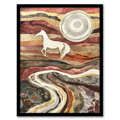 Artery8 Framed Wall Art Wild Horse Abstract Camargue Sun Watercolour Print12X16 Inch from B&Q
