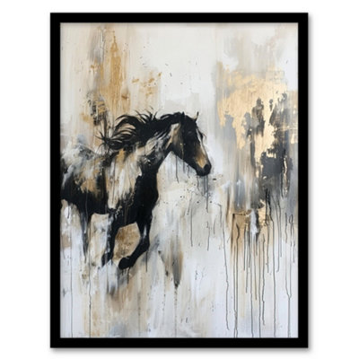 Artery8 Wild Horse Fantasy Black Gold Bright Oil Painting Wall Art PrintA4 Size from B&Q