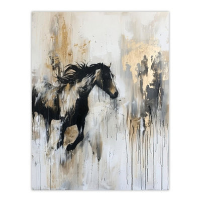 Artery8 Unframed Wall Art Wild Horse Fantasy Black Gold Bright Painting12X16 Inch from B&Q