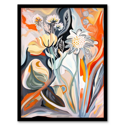 Artery8 Framed Wall Art Abstract Wildflowers Bright Floral Folk Art Print12X16 Inch from B&Q