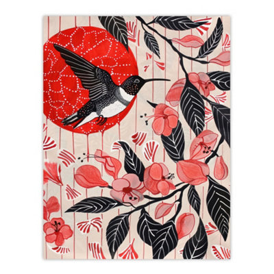 Artery8 Unframed Wall Art Hummingbird And Cherry Blossoms Folk Art Painting12X16 Inch from B&Q