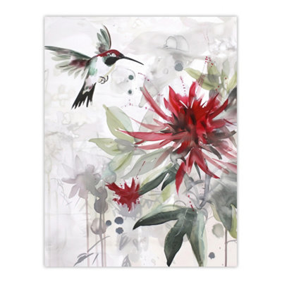 Artery8 Unframed Wall Art Hummingbird Red Monarda Flowers Watercolour12X16 Inch from B&Q
