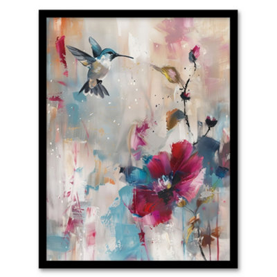 Artery8 Hummingbird And Zinnia Flower Blooms Oil Painting Wall Art PrintA4 Size from B&Q