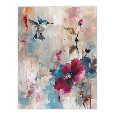 Artery8 Unframed Wall Art Hummingbird And Zinnia Flower Blooms Painting12X16 Inch from B&Q