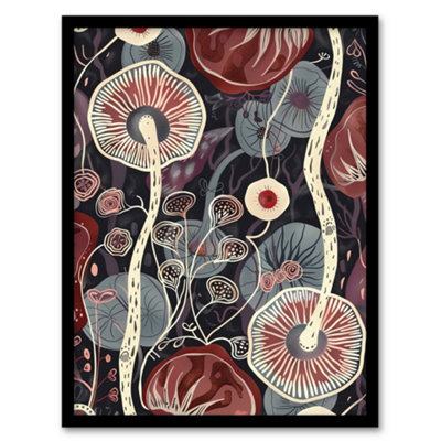 Artery8 Psychedelic Mushroom Pattern Fungi Folk Art Wall Art PrintA4 Size from B&Q