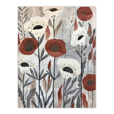 Artery8 Unframed Wall Art Red White Poppy Flower Field Floral Watercolour12X16 Inch from B&Q