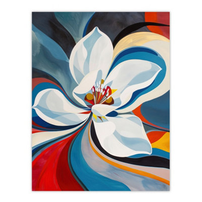 Artery8 Unframed Wall Art Lily Flower Blue Red Orange Abstract Floral12X16 Inch from B&Q