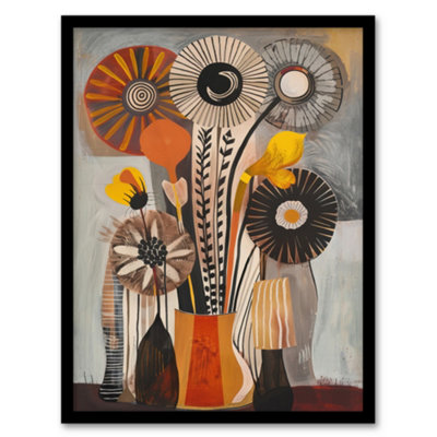 Artery8 Framed Wall Art Abstract Folk Art Autumn Flower Bouquet In Vase Print12X16 Inch from B&Q