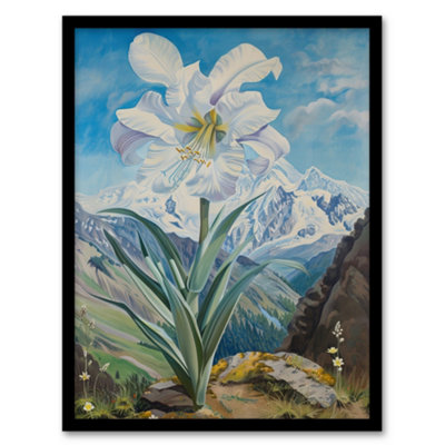 Artery8 Wild White Lily Mont Blanc Mountain Landscape Wall Art PrintA4 Size from B&Q