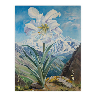 Artery8 Unframed Wall Art Wild White Lily Mont Blanc Mountain Landscape12X16 Inch from B&Q