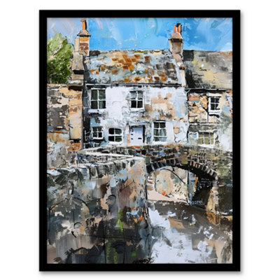 Artery8 Framed Wall Art North Yorkshire Village Medieval Bridge Painting Print12X16 Inch from B&Q