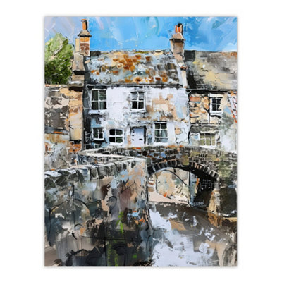 Artery8 Unframed Wall Art North Yorkshire Village Medieval Bridge Painting12X16 Inch from B&Q