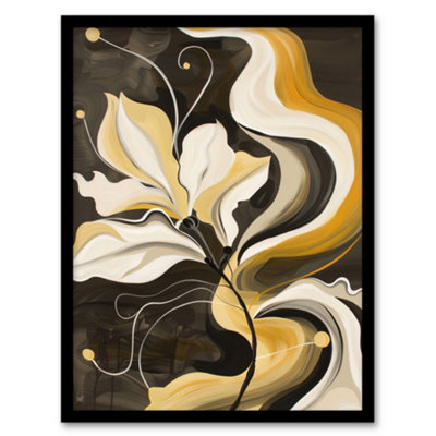 Artery8 Abstract Yellow Ochre Grey Flower Organic Shapes Wall Art PrintA4 Size from B&Q