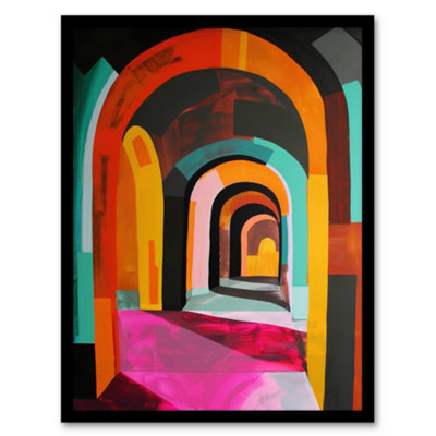 Artery8 Arch Corridor Vibrant Colourful Abstract Painting Wall Art PrintA4 Size from B&Q