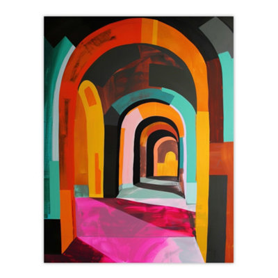 Artery8 Unframed Wall Art Arch Corridor Vibrant Colourful Abstract Painting12X16 Inch from B&Q