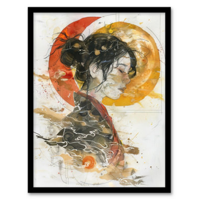 Artery8 Framed Wall Art Otaku Female Samurai Watercolour Portrait Print12X16 Inch from B&Q