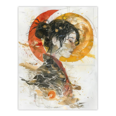 Artery8 Unframed Wall Art Otaku Female Samurai Watercolour Portrait12X16 Inch from B&Q