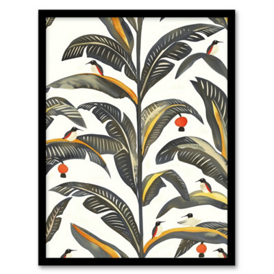 Artery8 Palm Leaves Birds Tropical Pattern Botanical Wall Art PrintA4 Size from B&Q