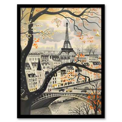 Artery8 Framed Wall Art Vintage Autumn In Paris Cityscape Eiffel Tower Print12X16 Inch from B&Q