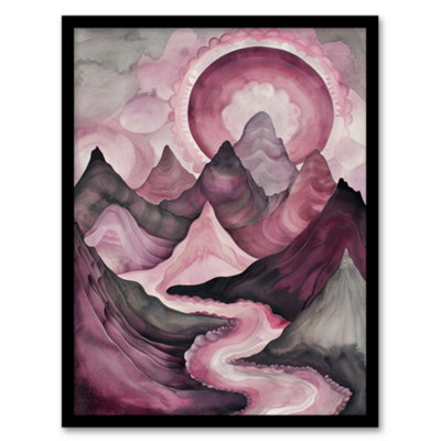 Artery8 Purple Fantasy Mountain Path Sunset Watercolour Wall Art PrintA4 Size from B&Q