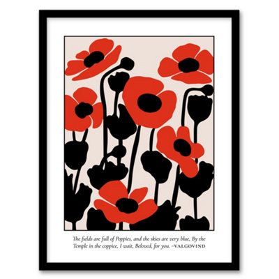 Artery8 Poppies Early Pearly Morning Graphic Design Wall Art PrintA4 Size from B&Q