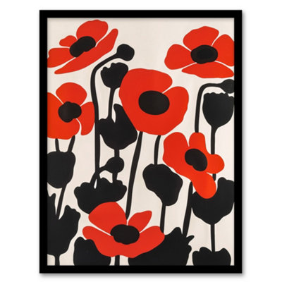 Artery8 Framed Wall Art Simple Poppy Flowers In Bloom Graphic Design Print12X16 Inch from B&Q