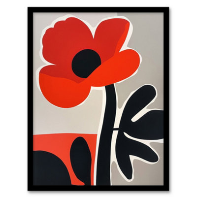 Artery8 Framed Wall Art Single Poppy Flower Boho Graphic Design Print12X16 Inch from B&Q