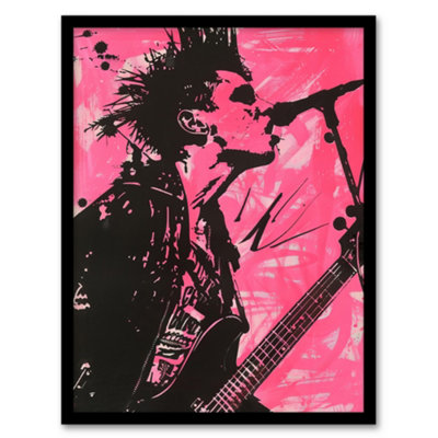 Artery8 Punk Music Singer Guitarist Modern Portrait Pink Wall Art PrintA4 Size from B&Q